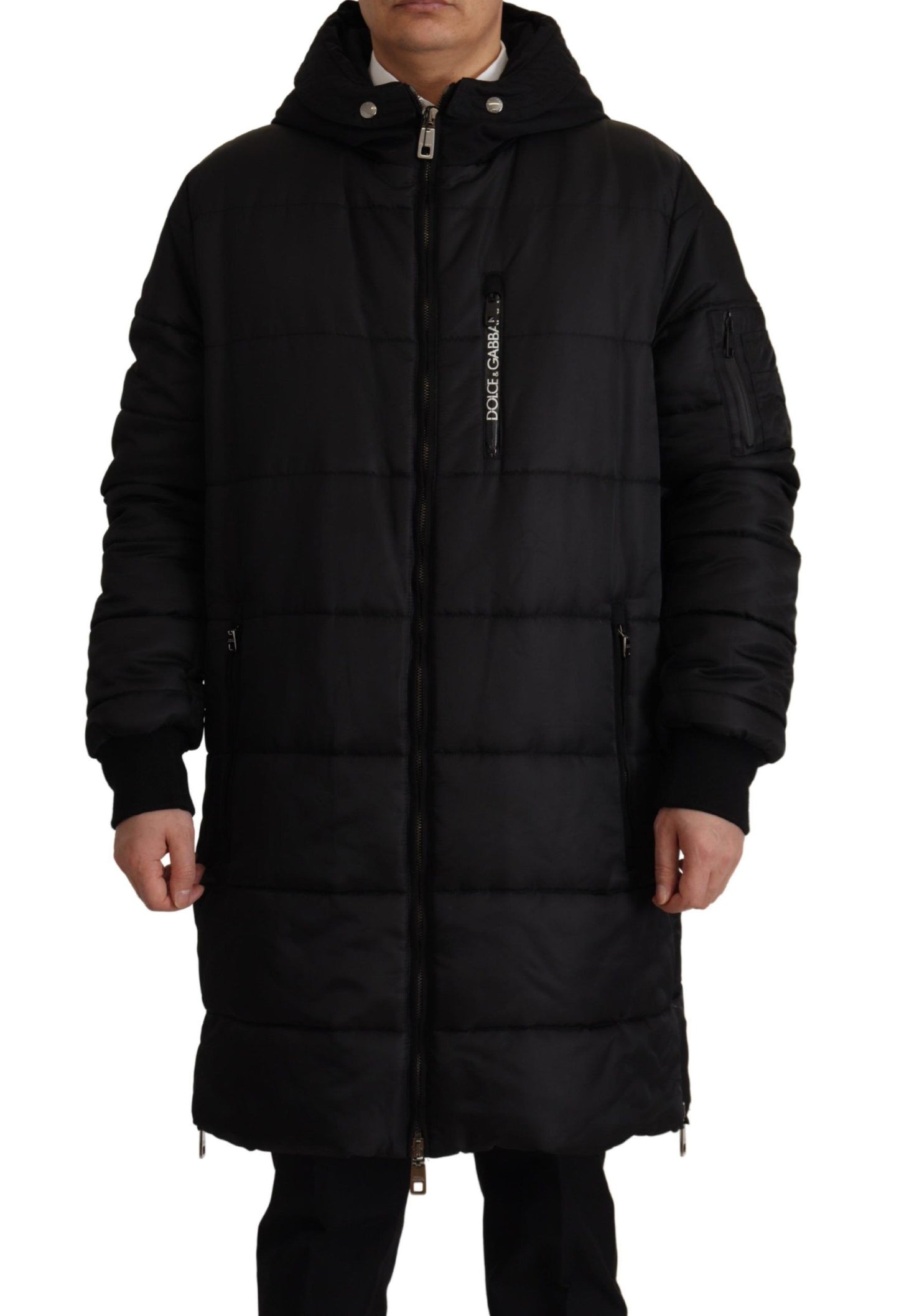 Dolce &amp; Gabbana Élégante Parka à Capuche Noire Hiver