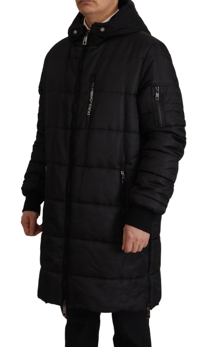 Dolce &amp; Gabbana Élégante Parka à Capuche Noire Hiver