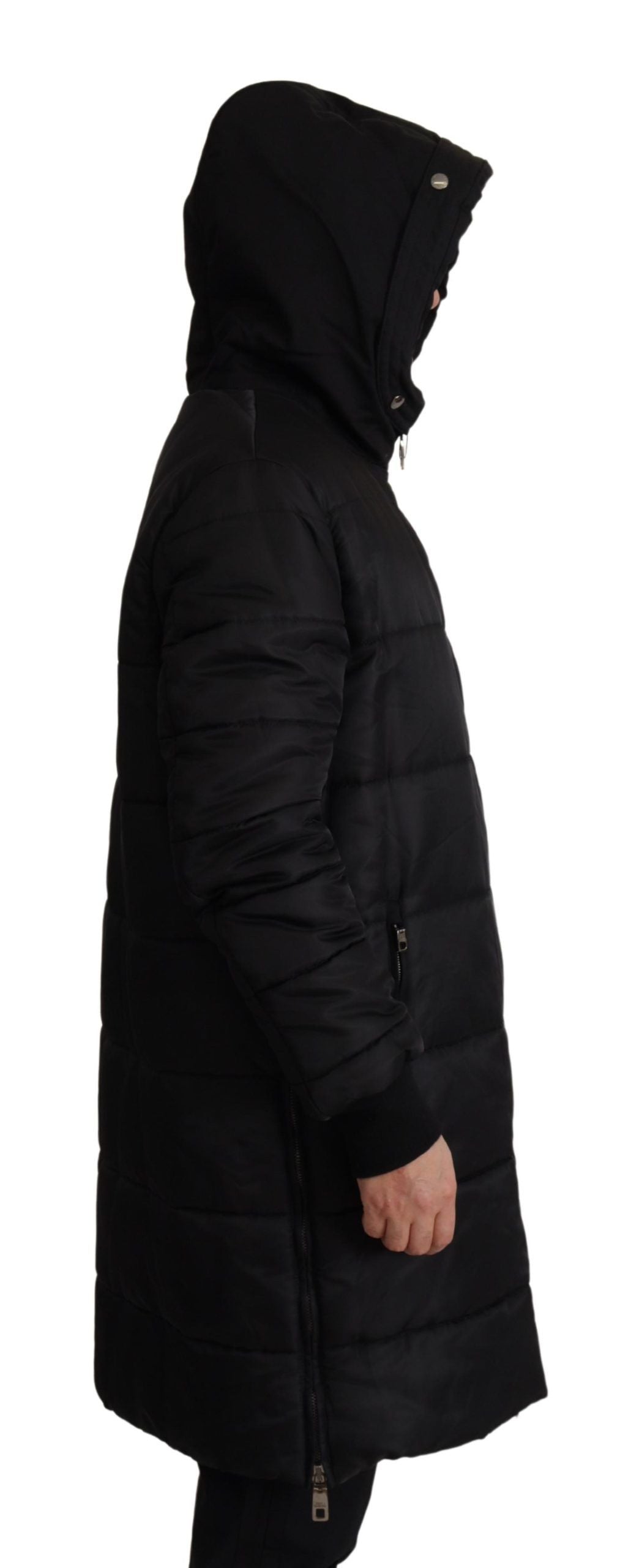 Dolce &amp; Gabbana Élégante Parka à Capuche Noire Hiver