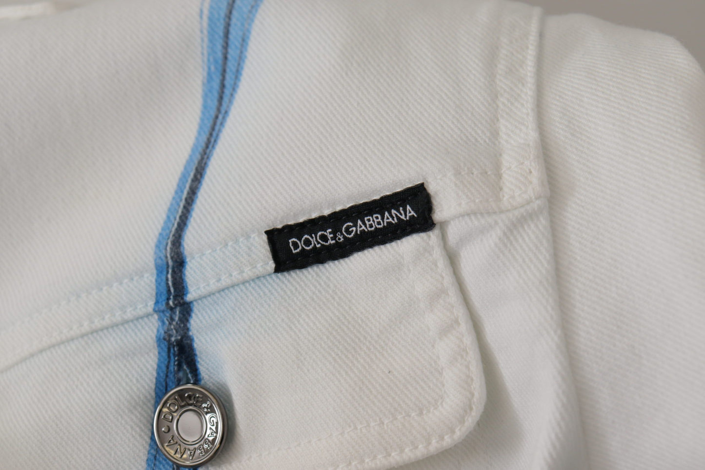 Dolce &amp; Gabbana White Cotton Logo Embroidery Denim Jacket