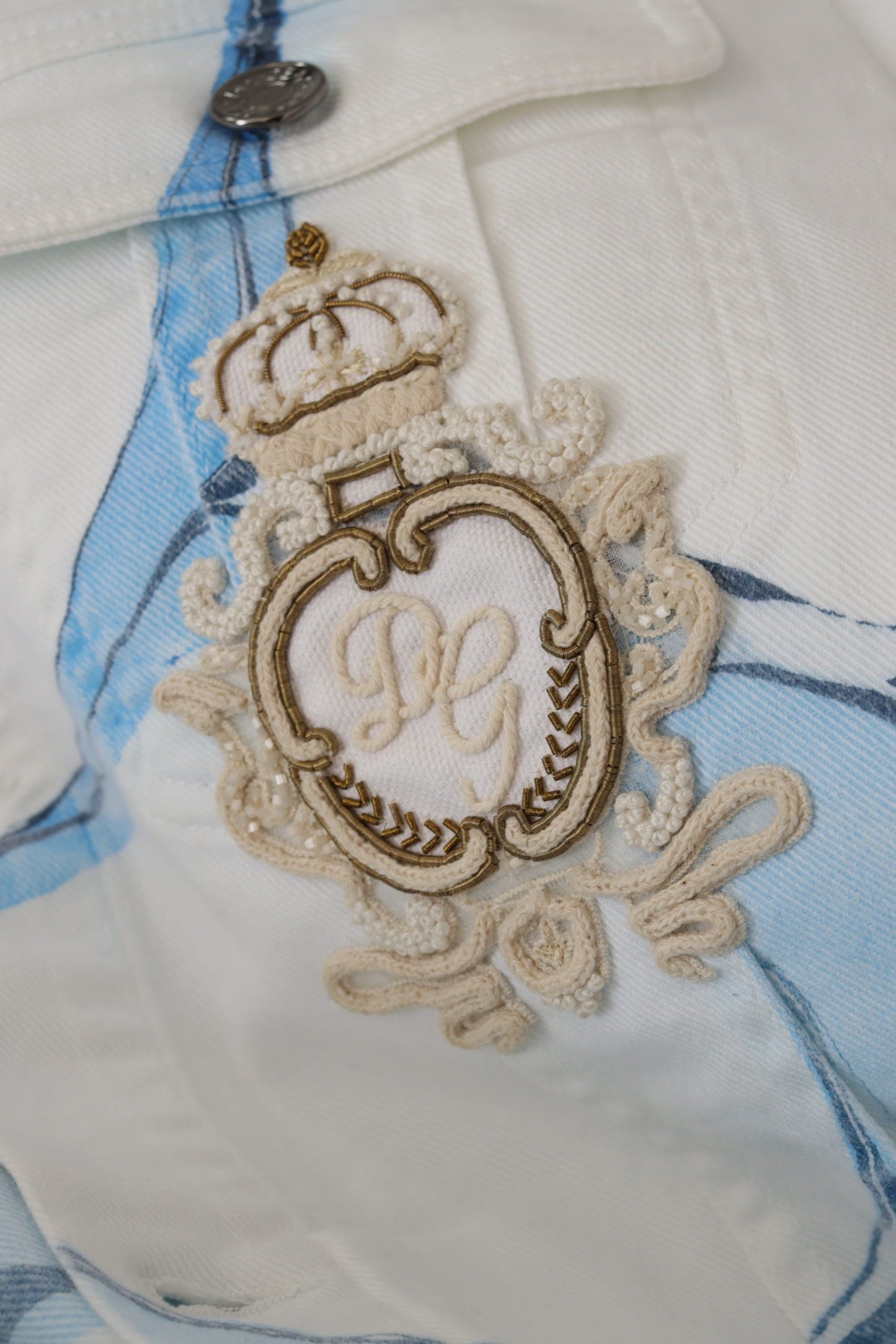 Dolce &amp; Gabbana White Cotton Logo Embroidery Denim Jacket
