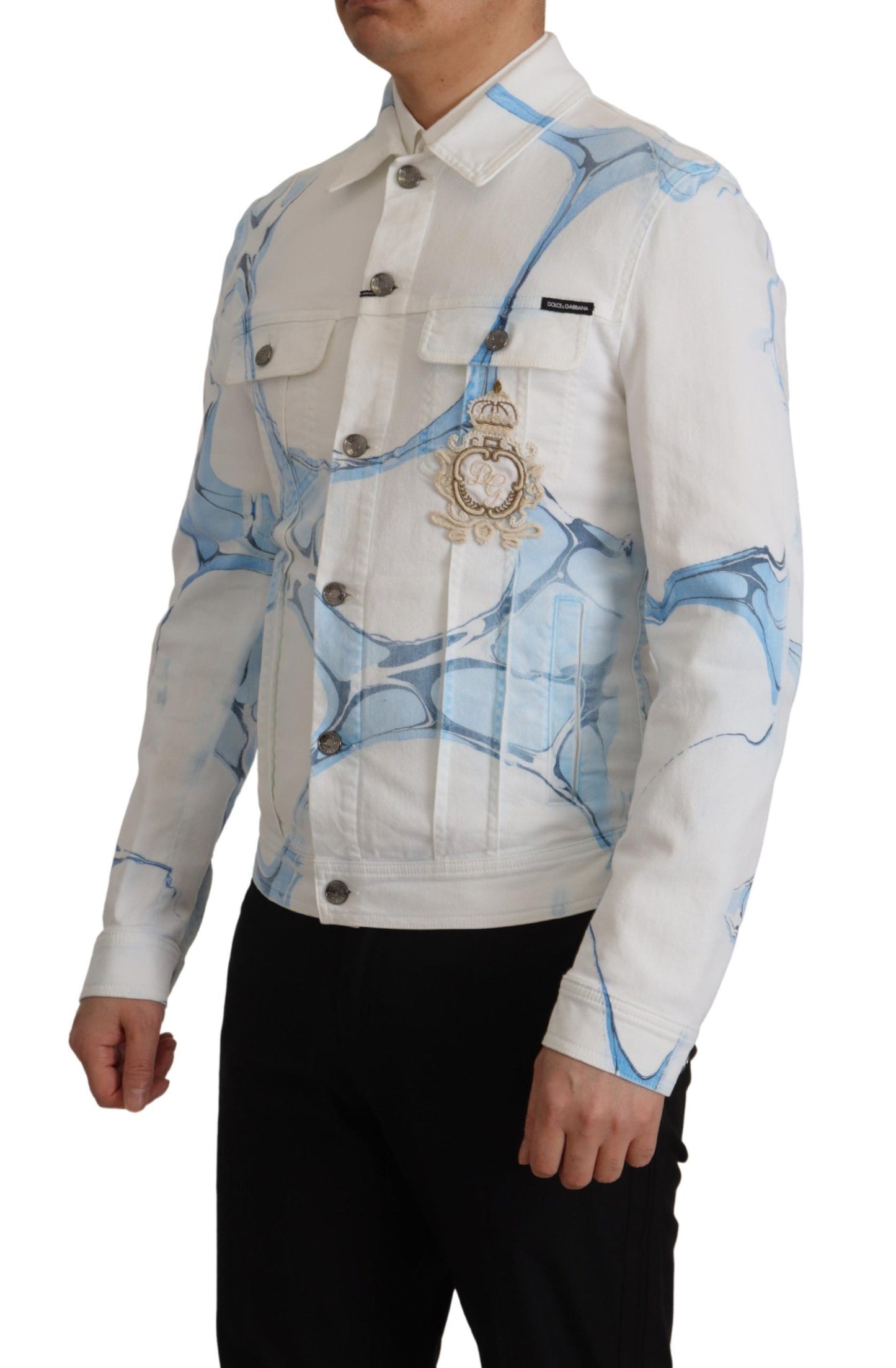 Dolce &amp; Gabbana White Cotton Logo Embroidery Denim Jacket