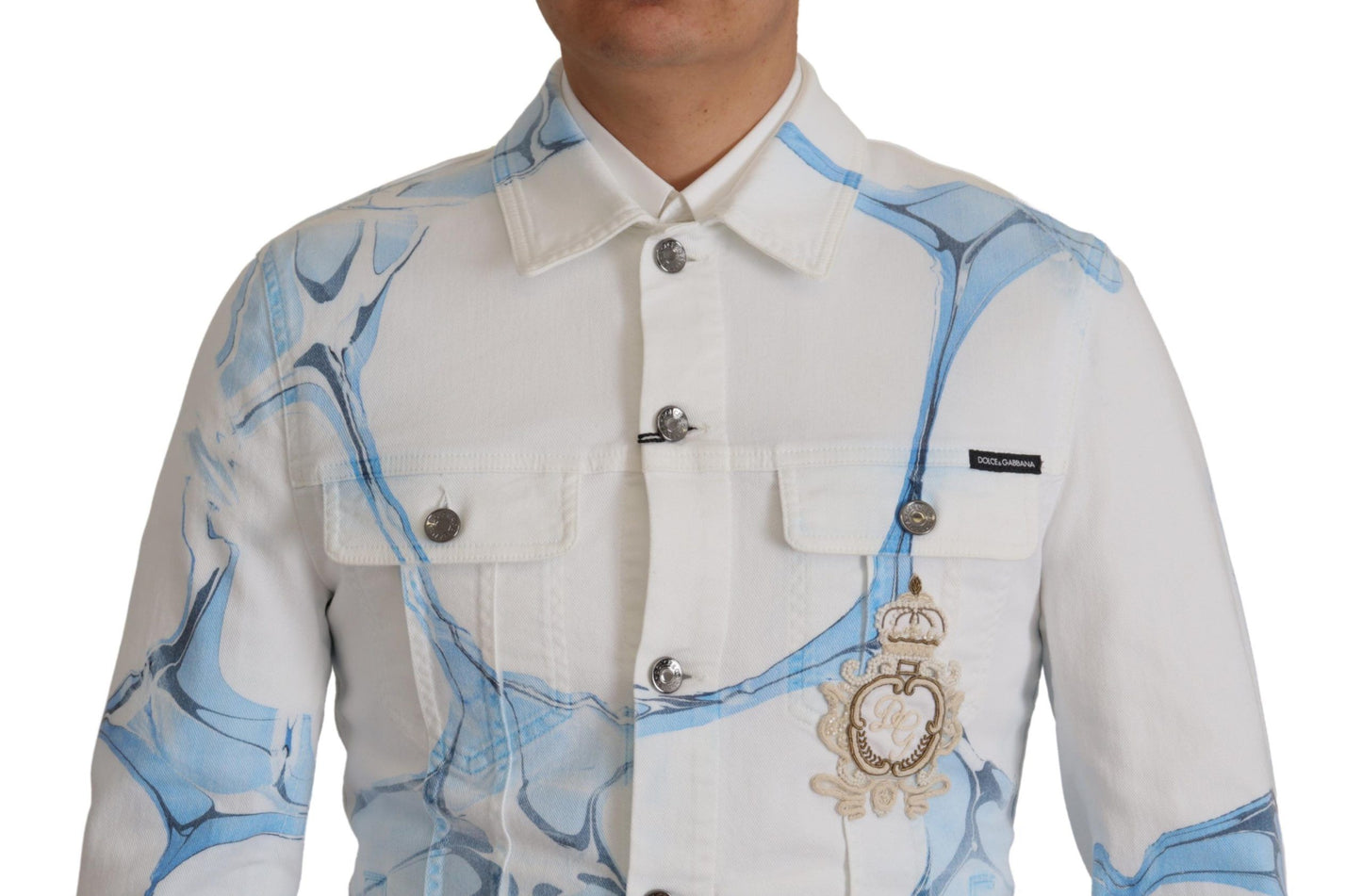 Dolce &amp; Gabbana White Cotton Logo Embroidery Denim Jacket