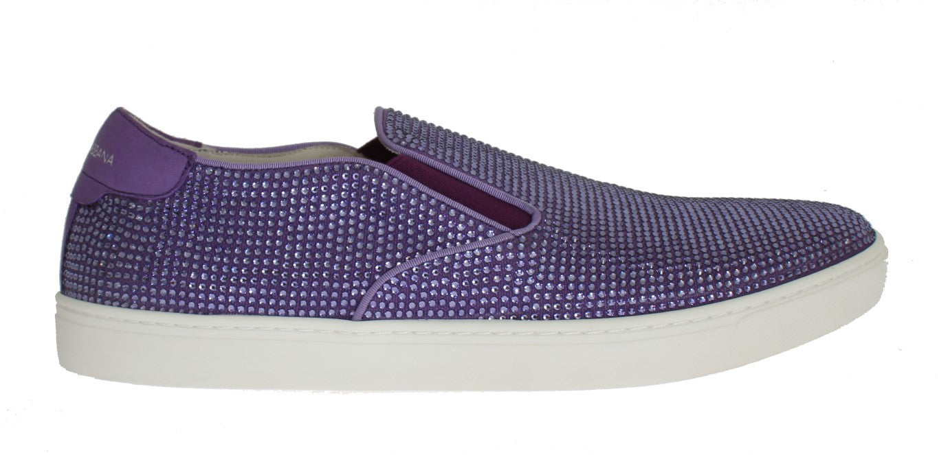 Dolce &amp; Gabbana Purple Rhinestone Canvas Logo Sneakers