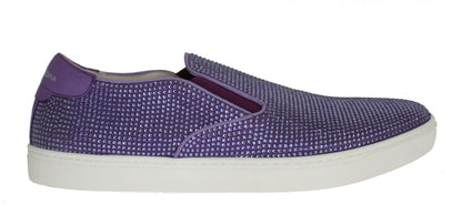 Dolce &amp; Gabbana Purple Rhinestone Canvas Logo Sneakers