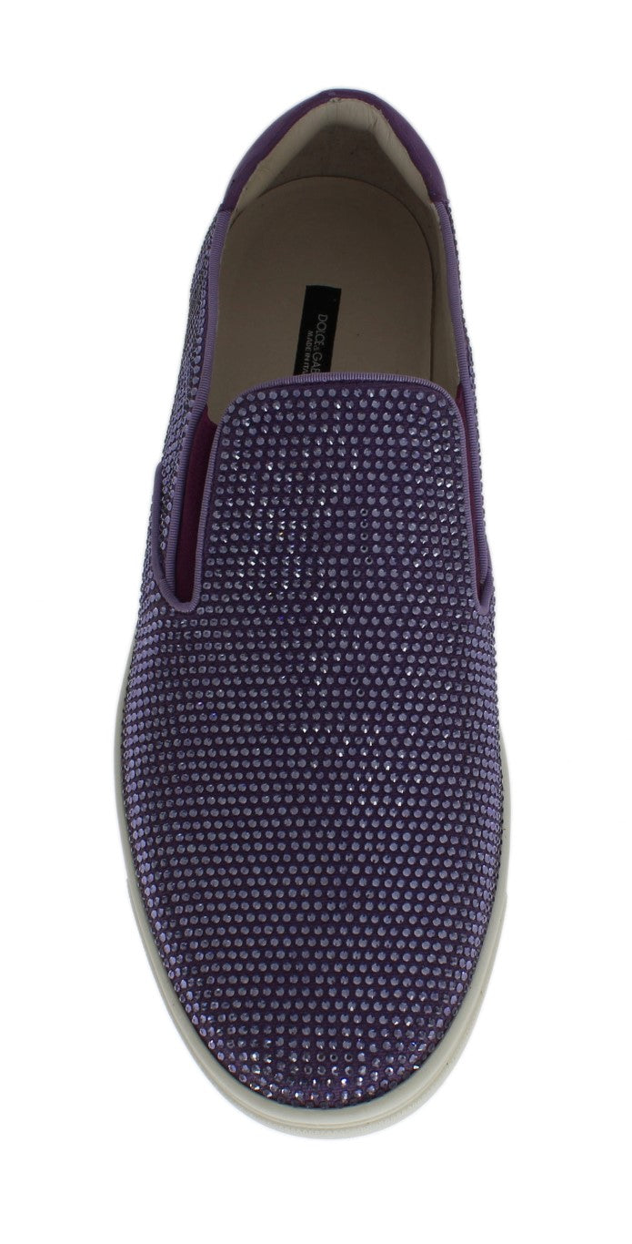 Dolce &amp; Gabbana Purple Rhinestone Canvas Logo Sneakers