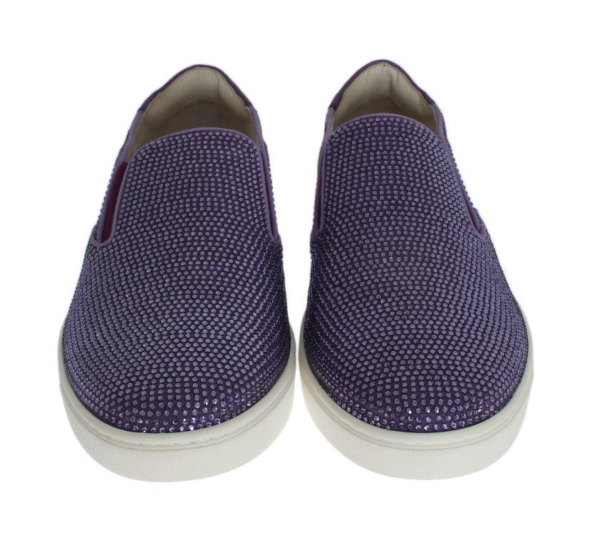 Dolce &amp; Gabbana Purple Rhinestone Canvas Logo Sneakers