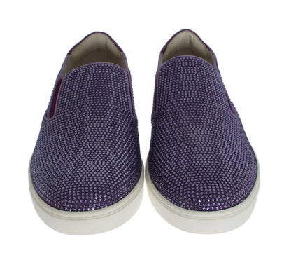 Dolce &amp; Gabbana Purple Rhinestone Canvas Logo Sneakers