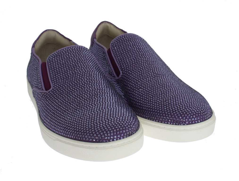 Dolce &amp; Gabbana Purple Rhinestone Canvas Logo Sneakers