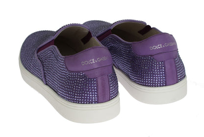 Dolce &amp; Gabbana Purple Rhinestone Canvas Logo Sneakers