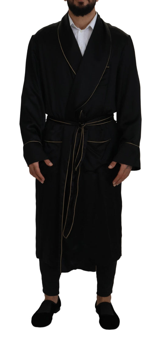 Dolce &amp; Gabbana Élégant manteau long en soie noire