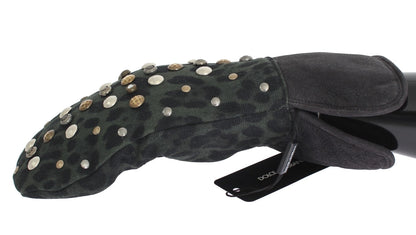 Gants élégants en laine grise cloutée Dolce &amp; Gabbana