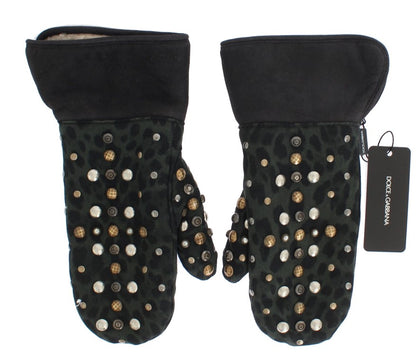Gants élégants en laine grise cloutée Dolce &amp; Gabbana