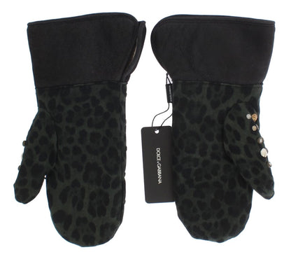 Gants élégants en laine grise cloutée Dolce &amp; Gabbana