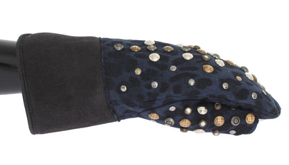 Gants Dolce &amp; Gabbana Chic en laine grise et peau lainée avec détails cloutés