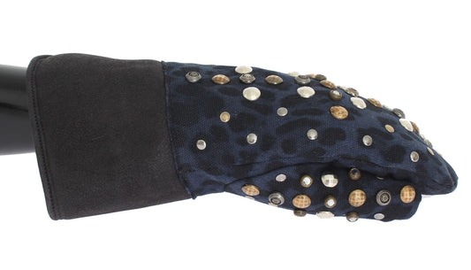 Gants Dolce &amp; Gabbana Chic en laine grise et peau lainée avec détails cloutés