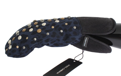 Gants Dolce &amp; Gabbana Chic en laine grise et peau lainée avec détails cloutés