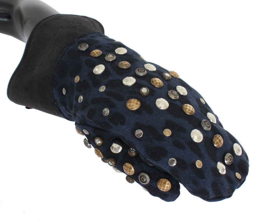 Gants Dolce &amp; Gabbana Chic en laine grise et peau lainée avec détails cloutés