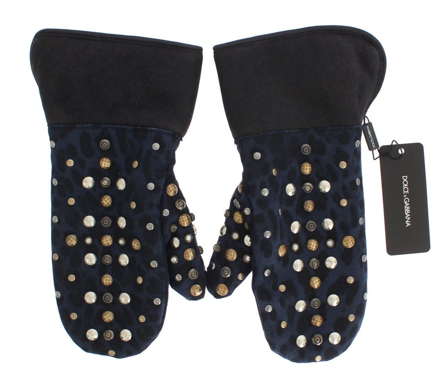 Gants Dolce &amp; Gabbana Chic en laine grise et peau lainée avec détails cloutés