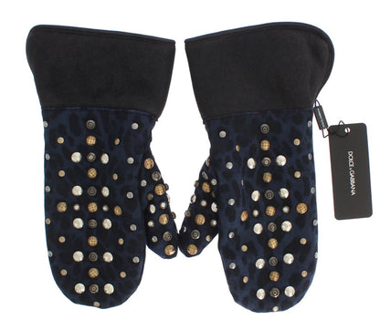 Gants Dolce &amp; Gabbana Chic en laine grise et peau lainée avec détails cloutés