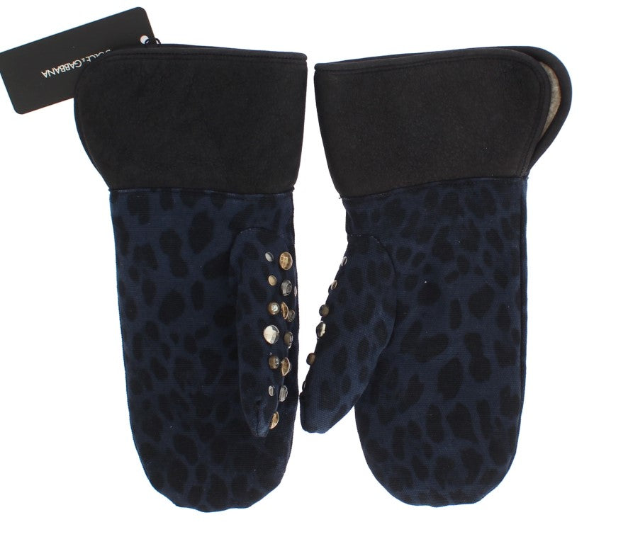 Gants Dolce &amp; Gabbana Chic en laine grise et peau lainée avec détails cloutés