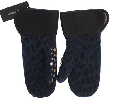 Gants Dolce &amp; Gabbana Chic en laine grise et peau lainée avec détails cloutés