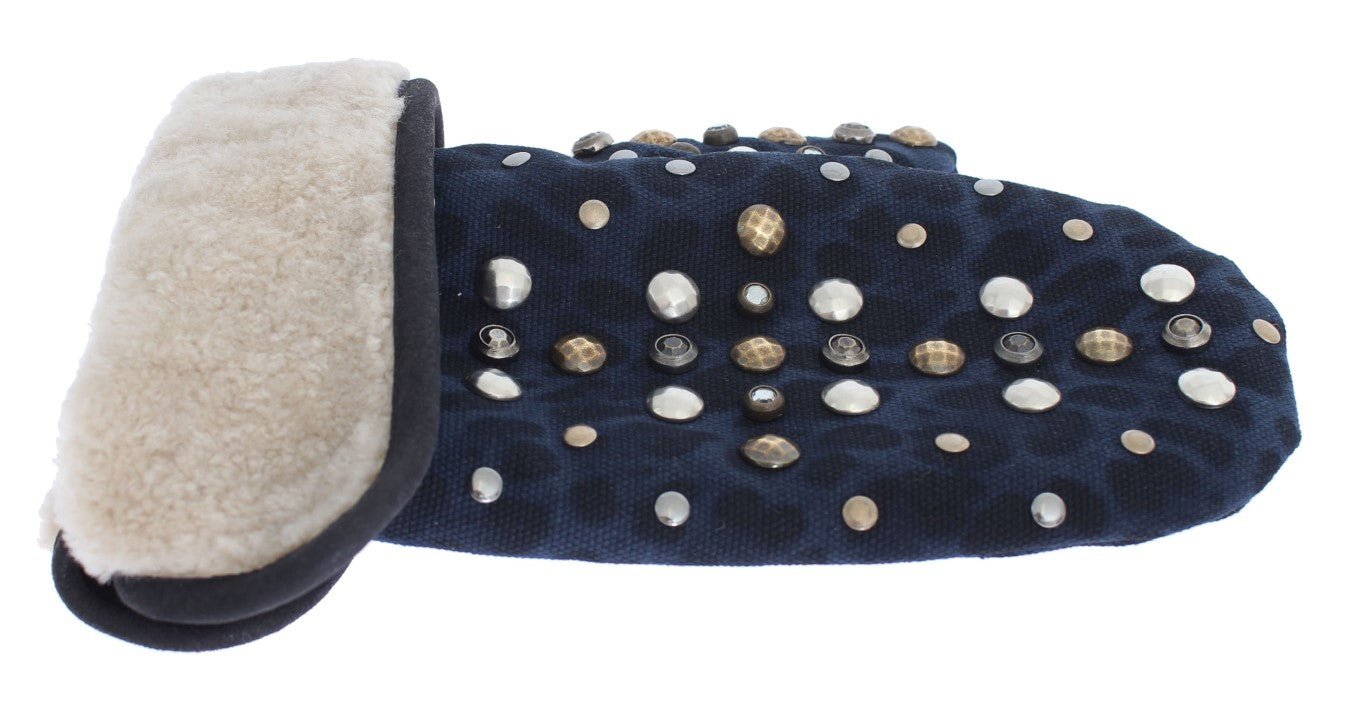 Gants Dolce &amp; Gabbana Chic en laine grise et peau lainée avec détails cloutés