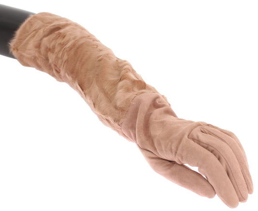 Gants élégants en daim beige Dolce &amp; Gabbana jusqu'aux coudes