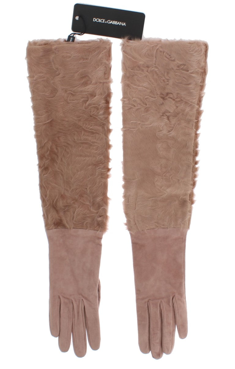 Gants élégants en daim beige Dolce &amp; Gabbana jusqu'aux coudes