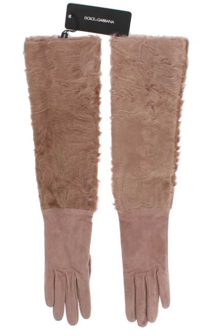Gants élégants en daim beige Dolce &amp; Gabbana jusqu'aux coudes