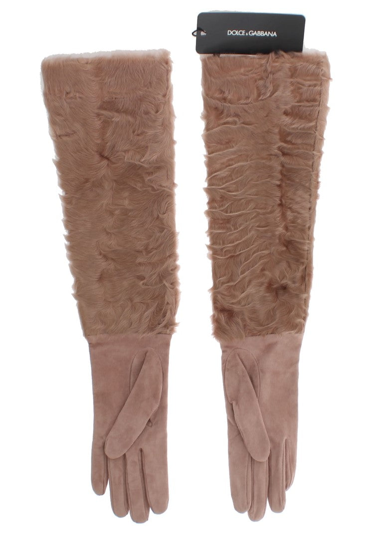 Gants élégants en daim beige Dolce &amp; Gabbana jusqu'aux coudes