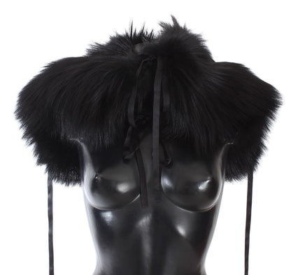 Dolce &amp; Gabbana Élégant foulard en soie et fourrure de renard noir
