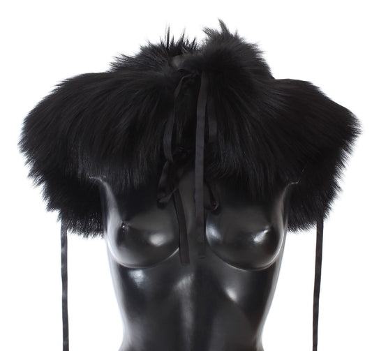 Dolce &amp; Gabbana Élégant foulard en soie et fourrure de renard noir