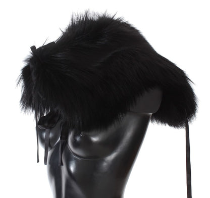 Dolce &amp; Gabbana Élégant foulard en soie et fourrure de renard noir