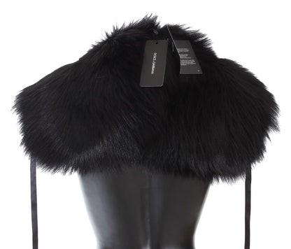 Dolce &amp; Gabbana Élégant foulard en soie et fourrure de renard noir