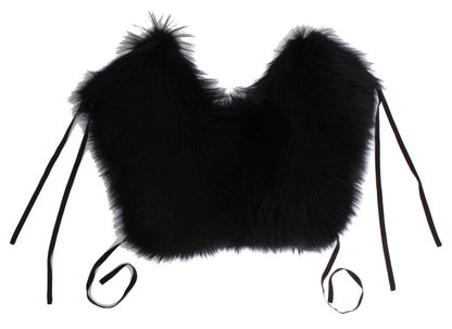 Dolce &amp; Gabbana Élégant foulard en soie et fourrure de renard noir