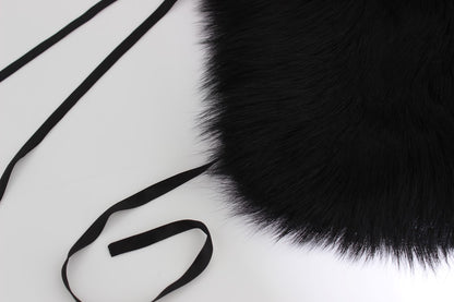 Dolce &amp; Gabbana Élégant foulard en soie et fourrure de renard noir