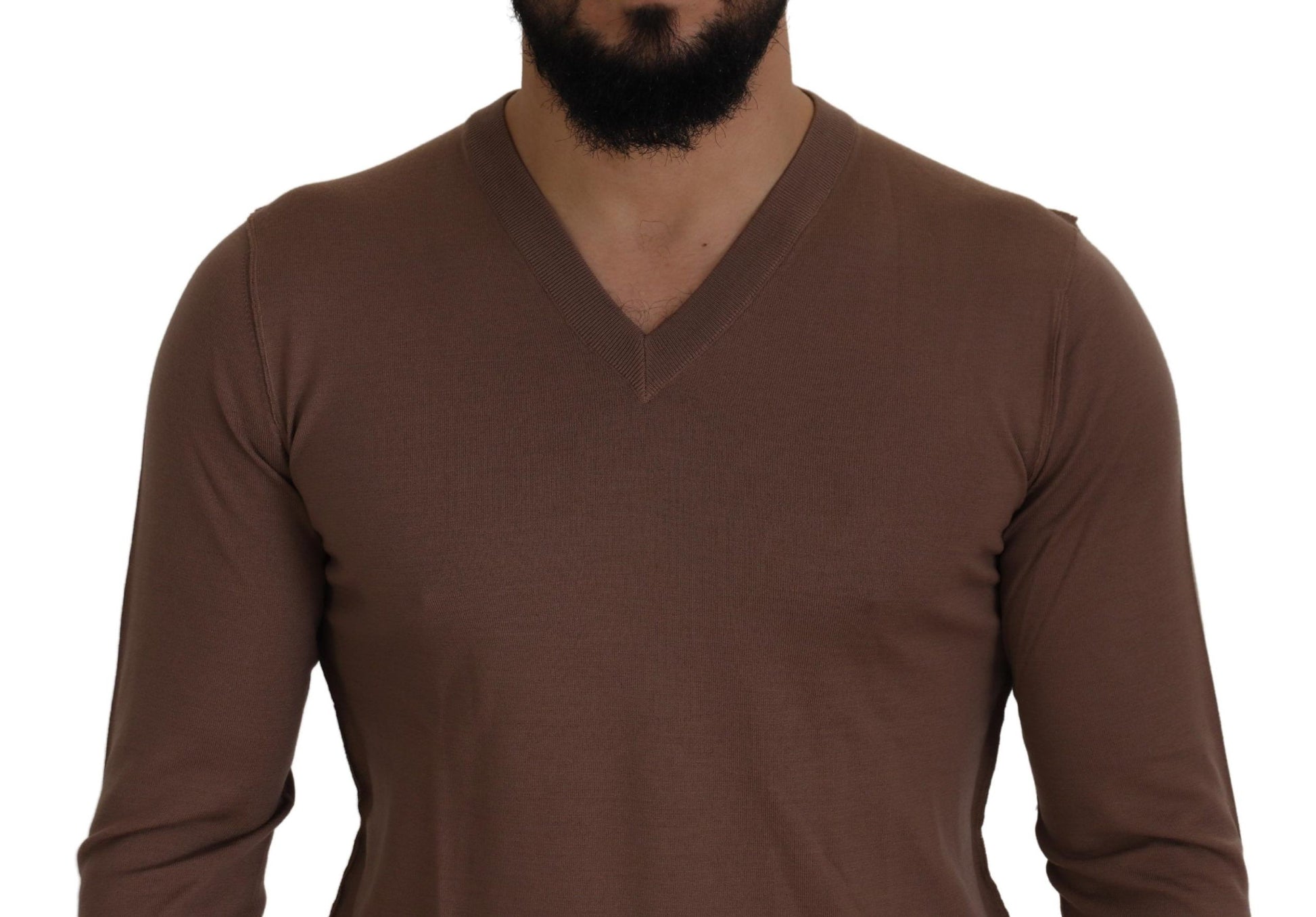 Dolce & Gabbana Brown Wool Men V-neck Pullover Sweater by Dolce & Gabbana