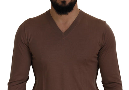 Dolce & Gabbana Brown Wool Men V-neck Pullover Sweater by Dolce & Gabbana