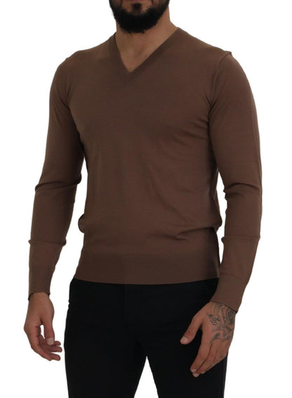 Dolce & Gabbana Brown Wool Men V-neck Pullover Sweater by Dolce & Gabbana