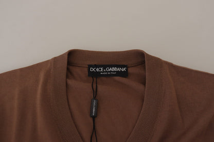 Dolce & Gabbana Brown Wool Men V-neck Pullover Sweater by Dolce & Gabbana