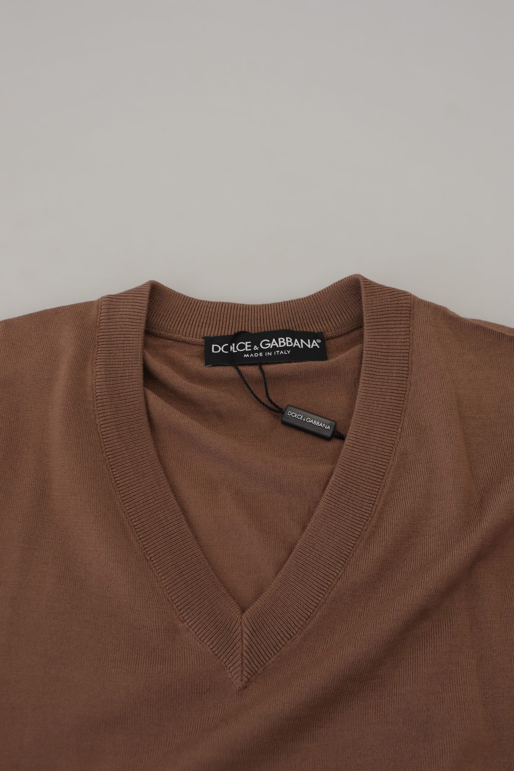 Dolce & Gabbana Brown Wool Men V-neck Pullover Sweater by Dolce & Gabbana