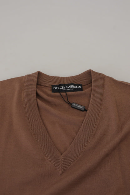 Dolce & Gabbana Brown Wool Men V-neck Pullover Sweater by Dolce & Gabbana