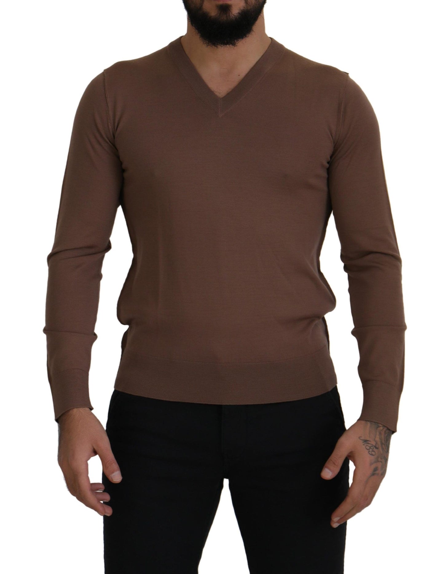 Dolce & Gabbana Brown Wool Men V-neck Pullover Sweater by Dolce & Gabbana