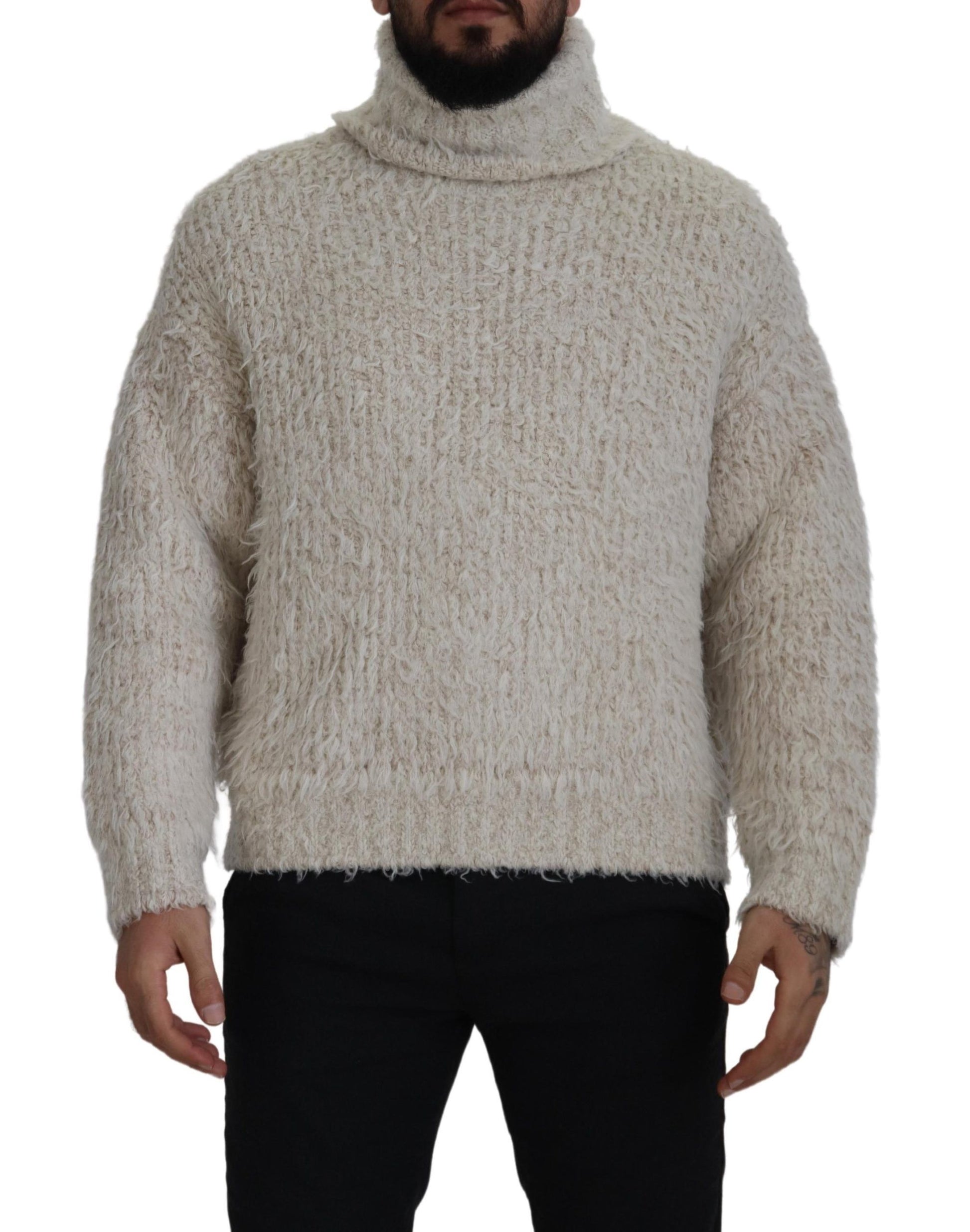 Dolce & Gabbana Cream Wool Knit Turtleneck Pullover Sweater by Dolce & Gabbana