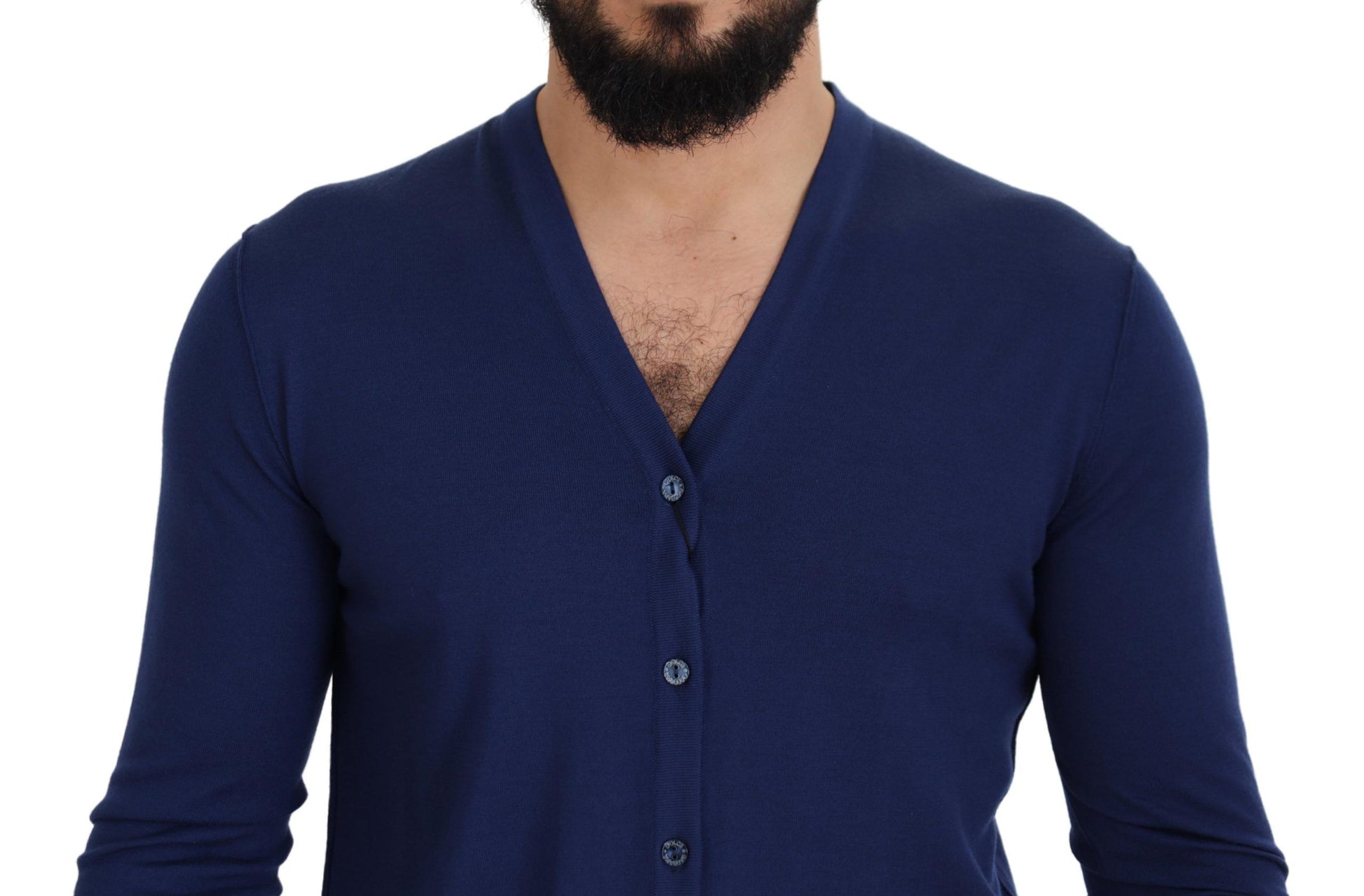 Dolce & Gabbana Blue Wool V-neck Button Down Cardigan Sweater by Dolce & Gabbana