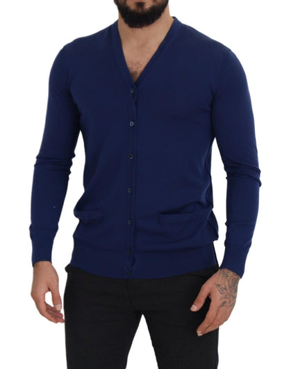Dolce & Gabbana Blue Wool V-neck Button Down Cardigan Sweater by Dolce & Gabbana