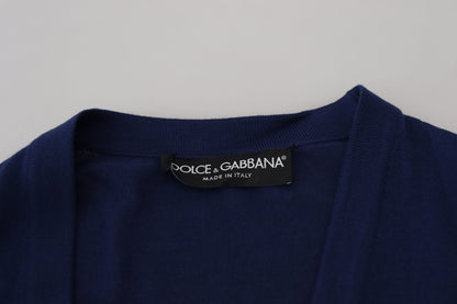 Dolce & Gabbana Blue Wool V-neck Button Down Cardigan Sweater by Dolce & Gabbana