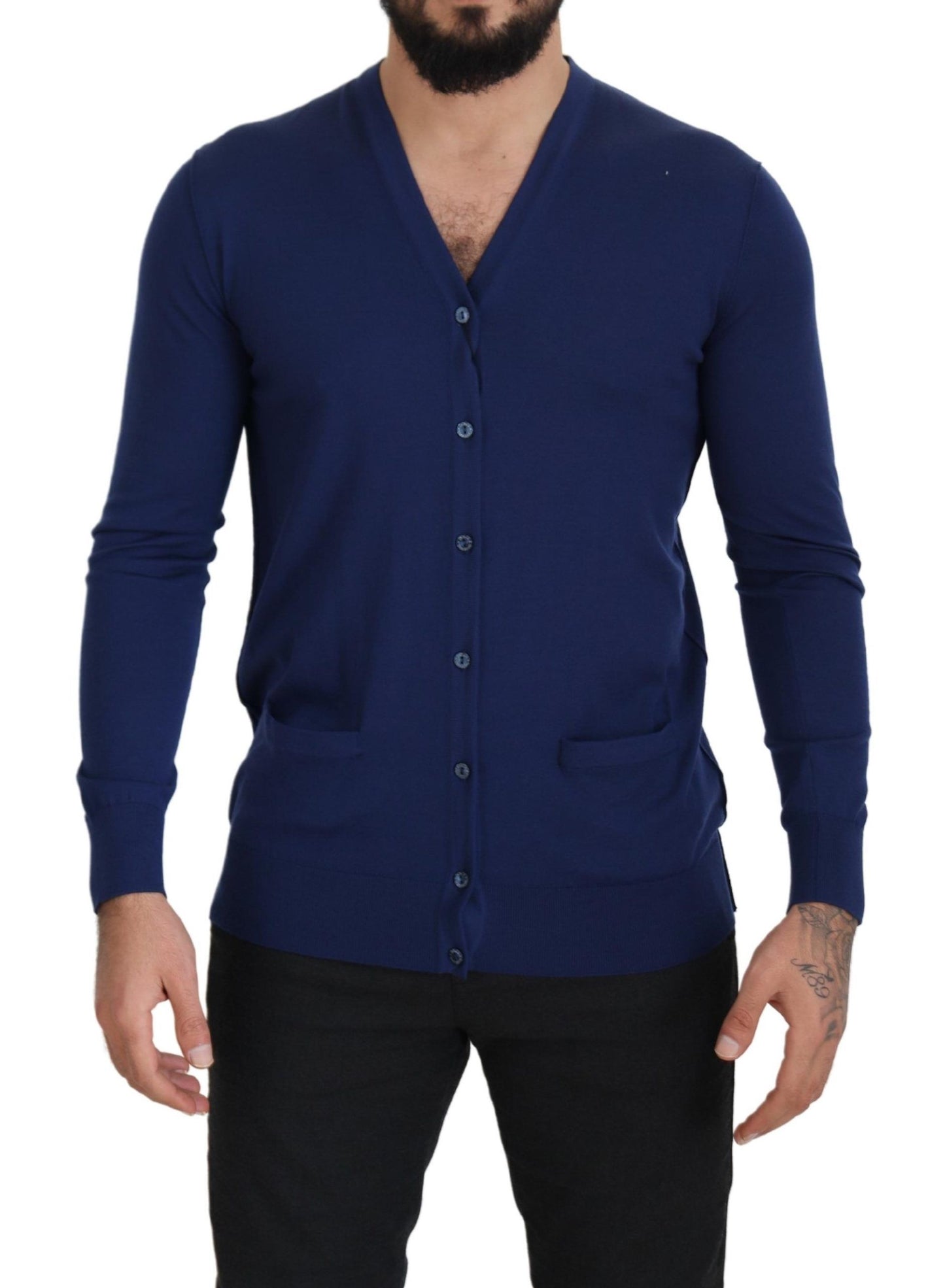 Dolce & Gabbana Blue Wool V-neck Button Down Cardigan Sweater by Dolce & Gabbana