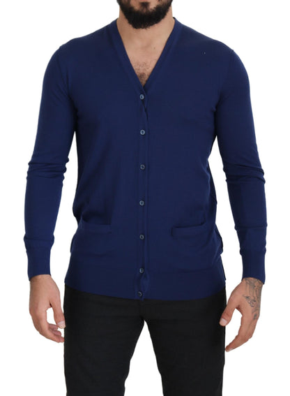 Dolce & Gabbana Blue Wool V-neck Button Down Cardigan Sweater by Dolce & Gabbana